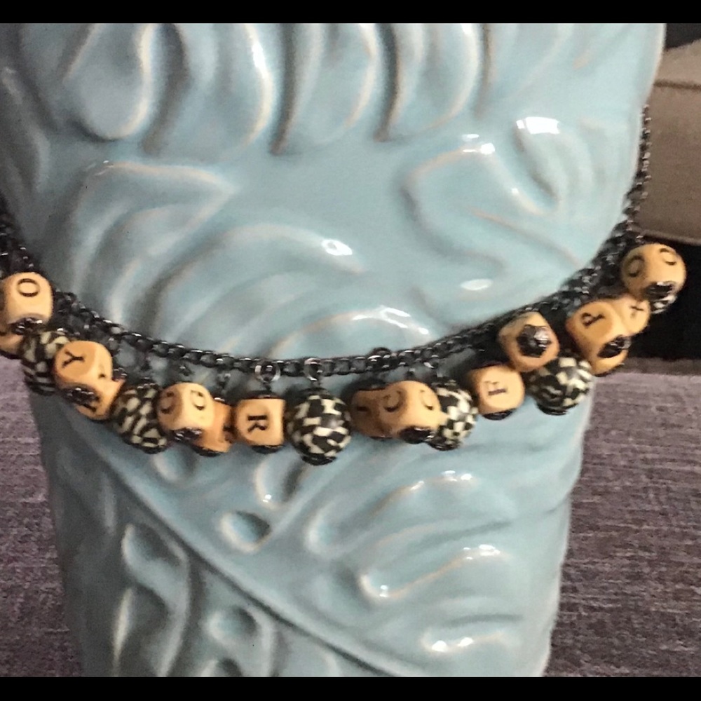 Alphabet dice and resin necklace